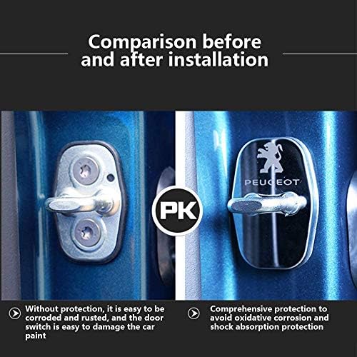 XCBW Door Lock Cover Striker Cover Striker Cover, for Peugeot 208 308 408 508 2008 3008,Car Stainless Steel Rust Protective Accessories, 4Pcs,Silver