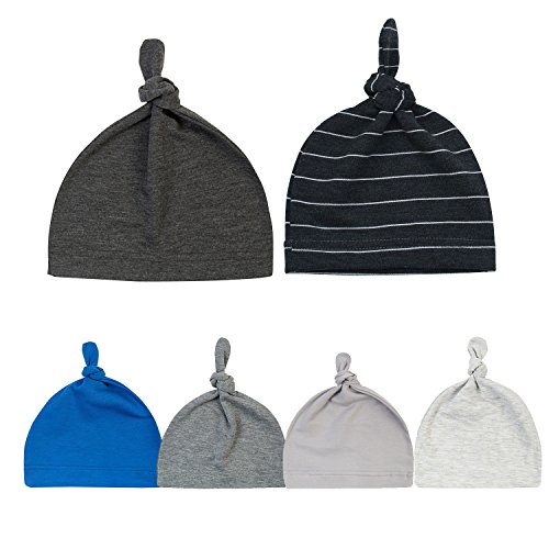Sywwlov 6 Pack Unisex Newborn Baby Infant Beanie Hat Cotton Soft Cute Adjustable Knot Cap for Boys Girls (Mixed Color D)