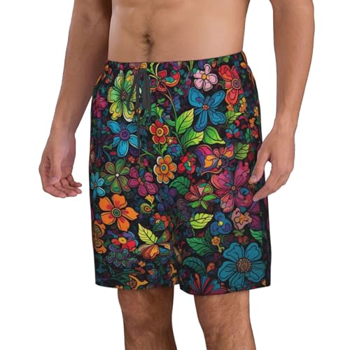 Men's Swim Trunks Cartoon Flower Quick Dry Board Shorts Mens Bathing Suit Beach Swimwear with Pockets4