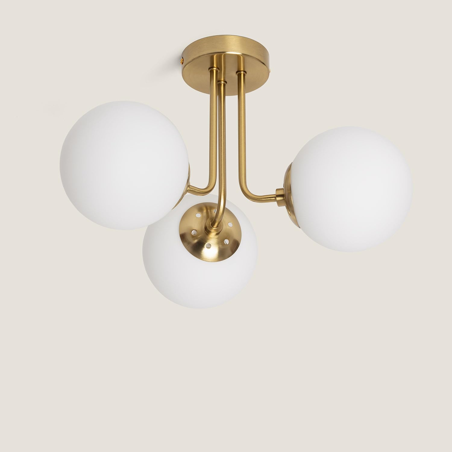 LEDKIA Lampadario Metallo e Vetro Moonlight Brass 3 punti luce Bianco | Attacco E27 | Design Moderno per Interni | IP20 | Ø41 cm, Bianco