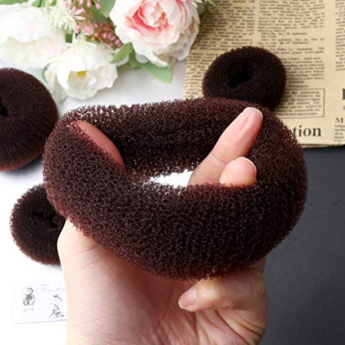 Foto von 4 Stück Donut Hair Bun Maker Set, Knotenring Frisurenhilfe Haardonut Haarschmuck Knotenkissen mit 18 Stück U-förmige Haarnadeln Hair Bun Maker Set für Frauen Mädchen (Braun)