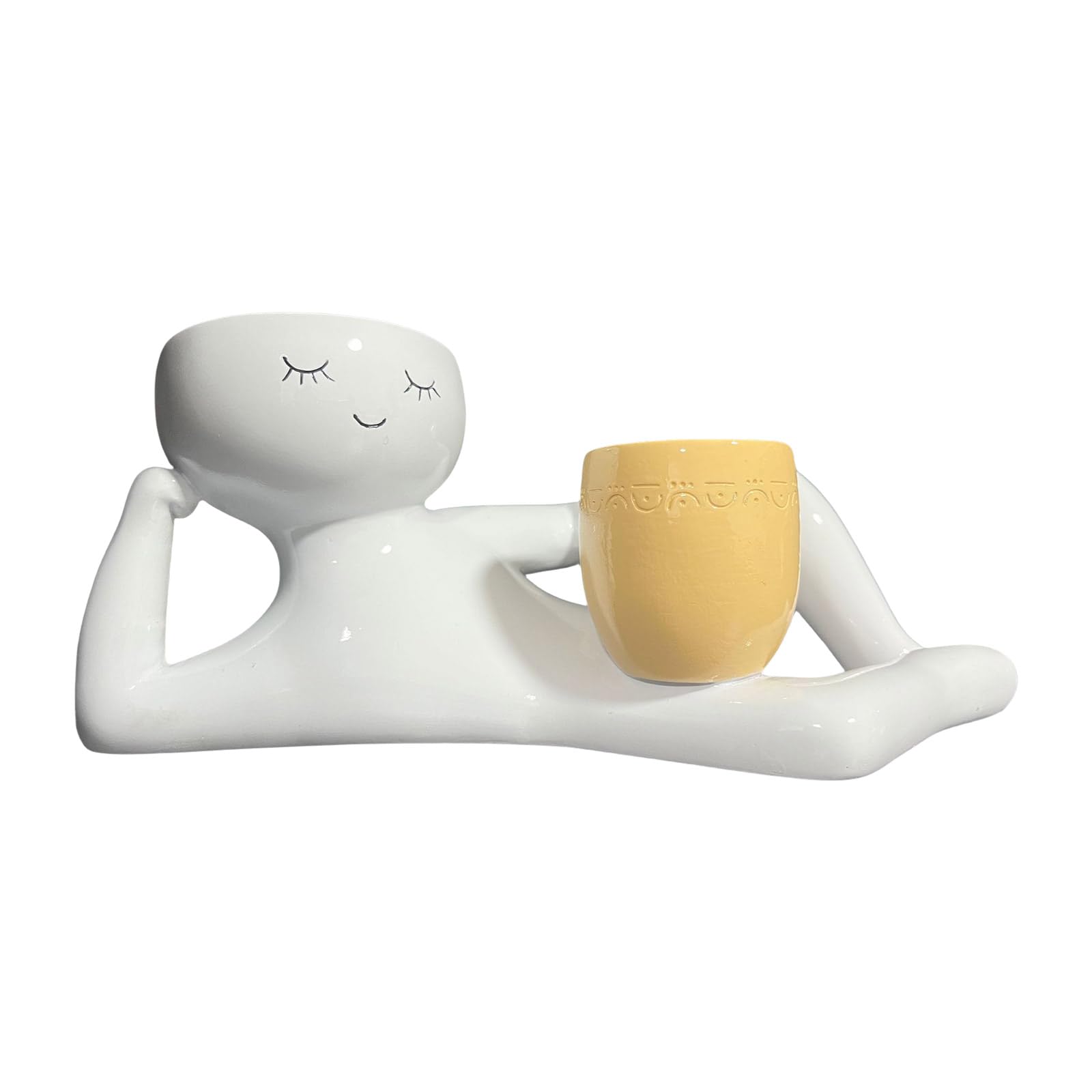 Kfwfuaee Green Relaxing Person Holding Pot Planter Body Vase Decoration Resin Funny Succulent Pot
