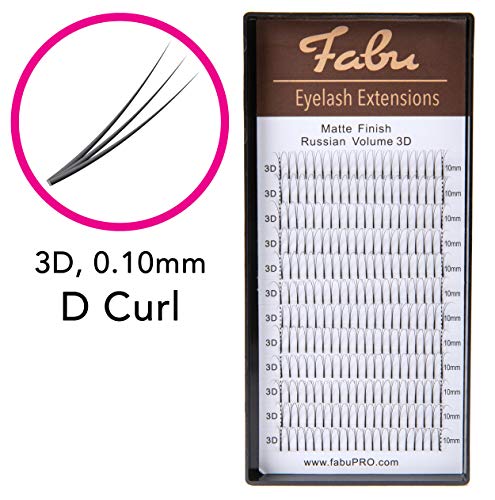 Fabu Pro - premade fans eyelash extensions - 240 Fans 3D Volume, 10mm Length - 0.1 Thickness - D Curl - Russian Volume Premade Lash Fans