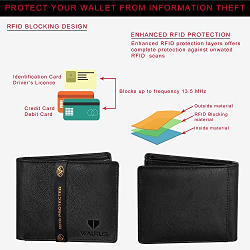 Image of Walrus Brye Vegan Leather Wallet | Black | RFID Protection | Men's Casual Wallet | Nature-Friendly | 4 Card Pockets - Wallet for Men, Men's Purse for Gift