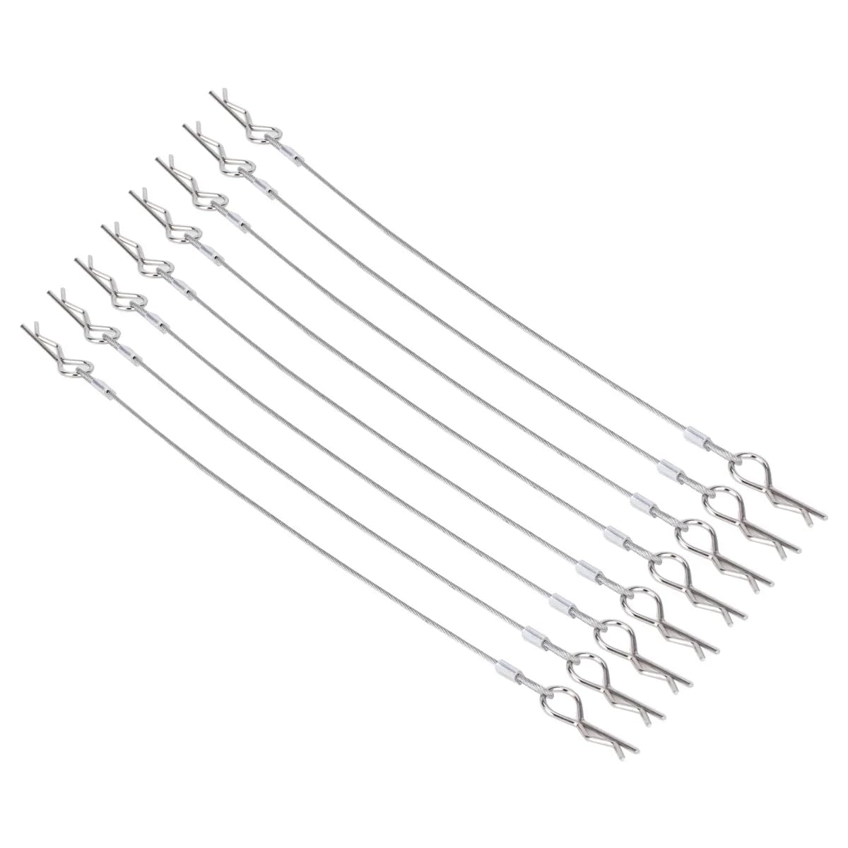 8Pack Metal Clip R Pin Rod with Steel Anti-Lost Rope RC Body Shell Clip Wire for 1/8 1/10 RC Car Compatible with Traxxas HSP Arrma Axial Redcat (Silver)