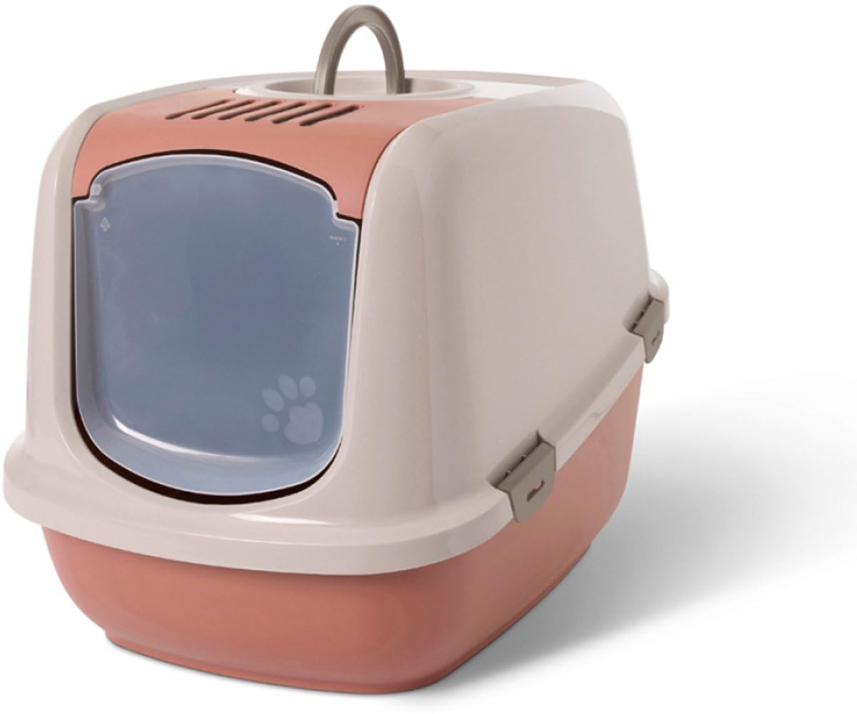bac litiere pour Chat - Savic Nestor Jumbo - Champagne Rose/​Terracotta - XXL - façade Rabattable - Dos Haut Anti-​fuites - Filtre à Charbon - 66,​5x48,​5x46,​5 cm
