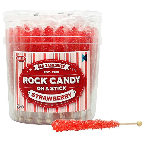 Extra Large Rock Candy Sticks: 48 Strawberry Lollipop - Red Rock Candy Sticks - Individually Wrapped - Espeez Rock Candy Sticks for Candy Buffet, Birthdays, Weddings, Receptions and Baby Shower