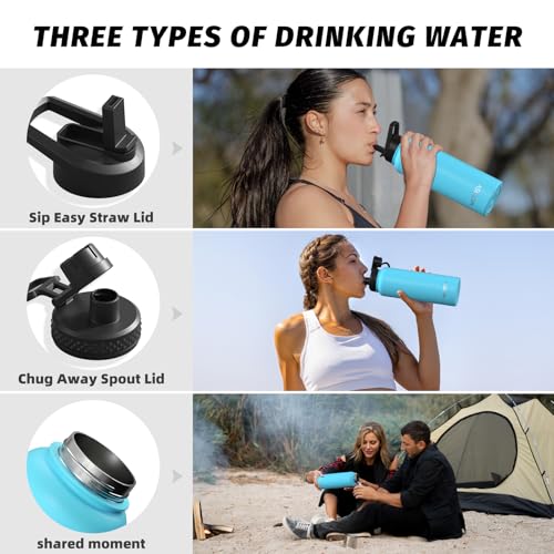 Image of 40oz Insulated Water Bottle (Cold for 48 Hrs),BPA Free&Leak Proof,Stainless Steel Water Flask,Water Jug with Straw Spout Lids for Gym,Hiking,Travel,Sky Blue