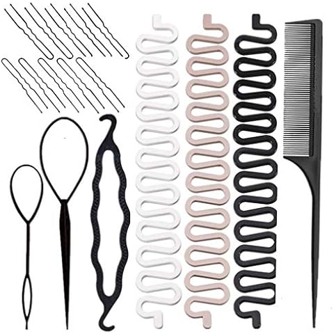 Hair Braiding Kit, Include 1 set of Topsy Hair Tail Tools, 3pcs Hair Braid French Centipede Braiders, 1pcs Plastic Bun Maker, 10pcs U Shaped Hair Pins and 1pcs Hair Comb for Women Girls by RuiChy Cover