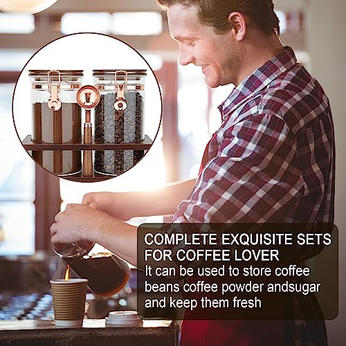 Glass Coffee Container with Wooden Shelf, 2 x 40 FLOZ Coffee Bean Storage with Sealed Closure Clips and Copper Spoon, Kitchen Large Capacity Food Storage Jar, Ground Coffee Container - Image 8
