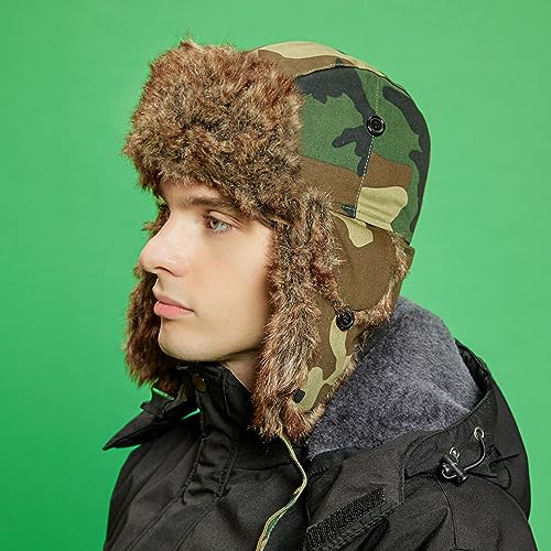 Image of Faux Fur Safety Reflective Aviator Trapper Hat Snow Ski Trooper Winter Cap