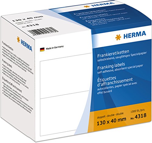 HERMA Frankieretikett, 2 auf Bogen, selbstklebend, Spezialpapier, 130 x 40 mm, weiß (1.000 Stück), Sie erhalten 1 Packung á 1000 Stück