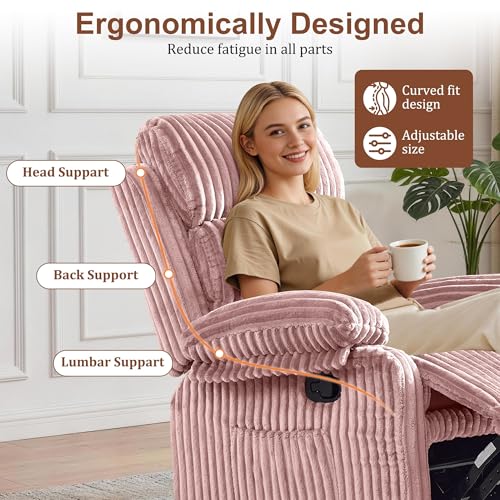 Image of Korser Rocking Recliner Chair, Nursery Rocker Chair for Adults, Small Recliners for Small Spaces, Swivel Rocker Recliner with Cushion, Upholstered Rocking Chairs for Living Room, RV, Corduroy