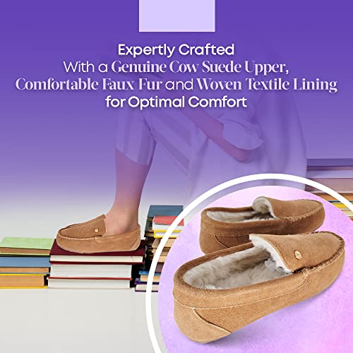 Life is Good Women's Slippers, 302795W - Suede Close Back Indoor/Outdoor Venetian Moccasin Slip-Ons Slipper with Faux Fur or Plaid Lining Cushioned Footbed & EVA Outsoles 5