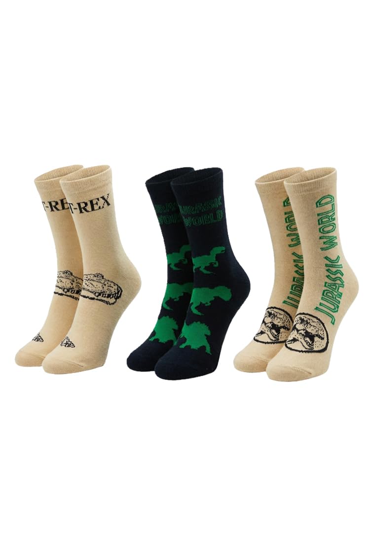 ONOMATO! Jurassic World T-Rex Children's Socks 3 Pairs, multicoloured, 31-34