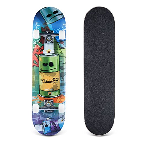 E EVERKING Skateboard 7 Layers Decks 31"x8" Pro Complete Skate Board Maple Wood Longboards for Teens Adults Beginners Girls Boys Kids