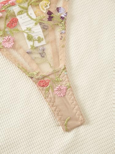 Image of Sexy Floral Embroidered Flower Mesh Underwire Push Up Lingerie Set