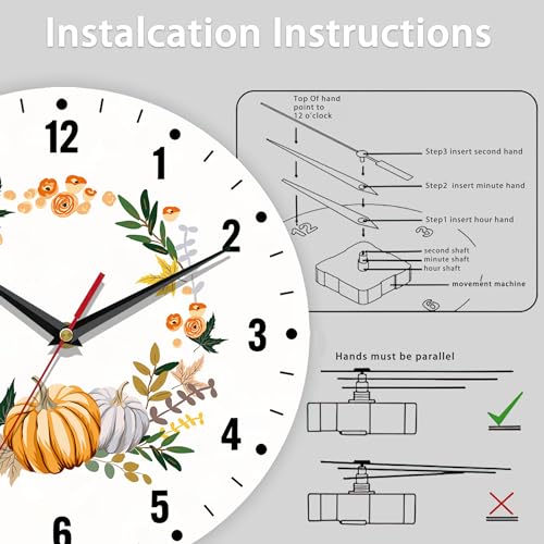 Spunker SP-SZ-459395 Thanksgiving Day Wall Clock,Autumn Pumpkin Kitchen Wall Clock,Maple Leaves Flower Clocks 10 Inch Silent Non-Ticking Wall Battery Operated thumb #4