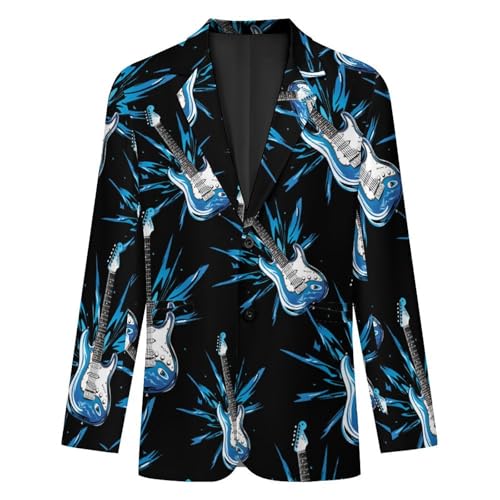 Guitar Blue Men's Suits Dress Business Formal Suit Print Jackets Coat for Wedding Party4
