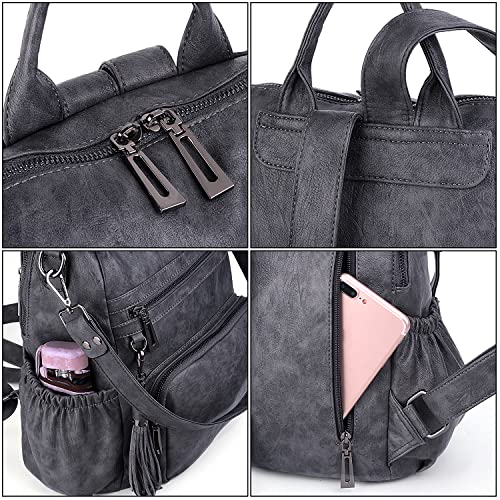 Image of UTO Women Backpack Purse Leather Vegan Ladies Fashion Designer Rucksack Convertible Travel Shoulder Bag with Tassel