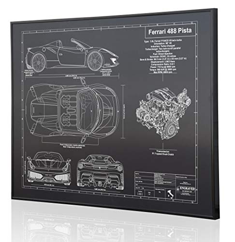 Ferrari 488 Pista Spider Blueprint Artwork-Laser Marked & Personalized-The Perfect Ferrari Gifts