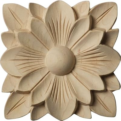 Ekena Millwork ROS03X03SPRW Springtime Square Rosette, 3 1/2" W x 3 1/2" H x 1/2" P, Rubberwood
