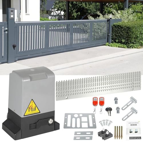 Ikodm Operador de Apertura de Puerta 1200 kg, 550W Motor Puerta Corredera con 4M Cremallera, 2 Control Remoto Más de 50 m, y la función de cierre automático para Puerta de Jardín, Garaje