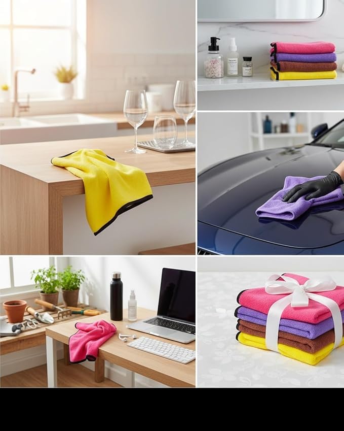 Image of Multipurpose Microfiber 800 GSM Pack of 2-40cm x 40cm Cleaning Towel Microfibre Cloth Highly Absorbent Dust Towels for All Vehicles Bikes Cars Glass Kitchens (Microfiber Towel-2 Pack)