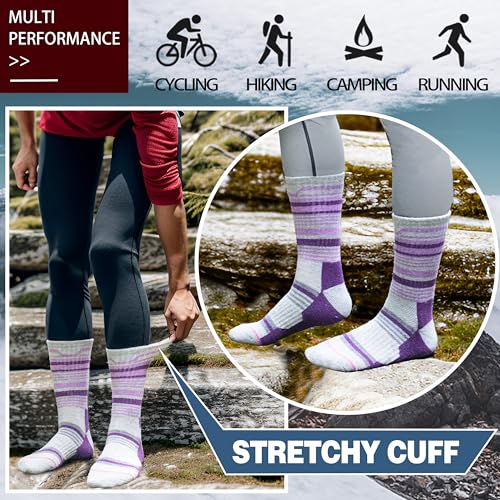 Image of Anlisim Merino Wool Hiking Running Socks for Women, Boot Work Crew Socks