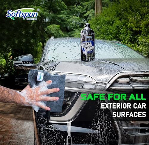 Image of SOFTSPUN Essentials 1 ltr Car shampoo combo 40x40cm 340gsm 4pcs Grey! Car & Bike Premium Liquid Shampoo Combo | Extra Suds, Removes Tough Dirt & Grime | pH Neutral | Works with Bucket &Foam Cannon.