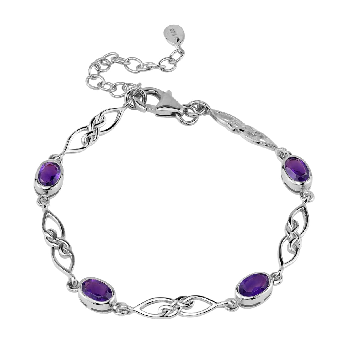 Silvershake Birthstone Gemstones White Gold Plated or Yellow Gold Plated 925 Sterling Silver Scroll/Filigree Celtic Knot Weave 7.25 to 8.75 Inch with Adjustable Extension Bracelet Jewelry for Women