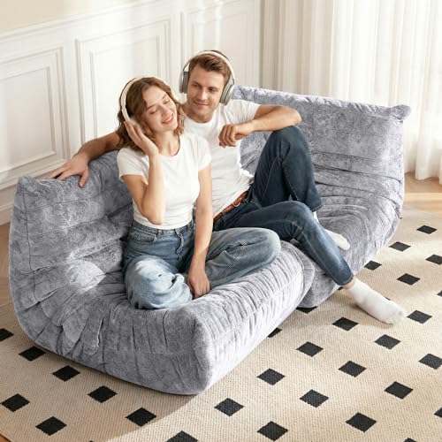 Image of Bean Bag Chair, Memory Foam Bean Bag Chairs for Adults, Fireside Corner Chair Lazy Floor Corner Sofa for Living Room, Bedroom, Dorm, Office(Light Grey)
