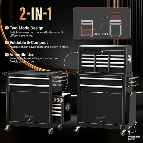 Pataku Rolling Tool Chest with 8 Drawer,Drawer High Capacity Tool Chest with Wheels, Detachable Tool Storage with Large Cabinet -Black