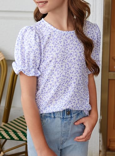 blibean Tween Girls 2024 Boho Floral Puff Sleeve Shirt Size 6-15 Years2