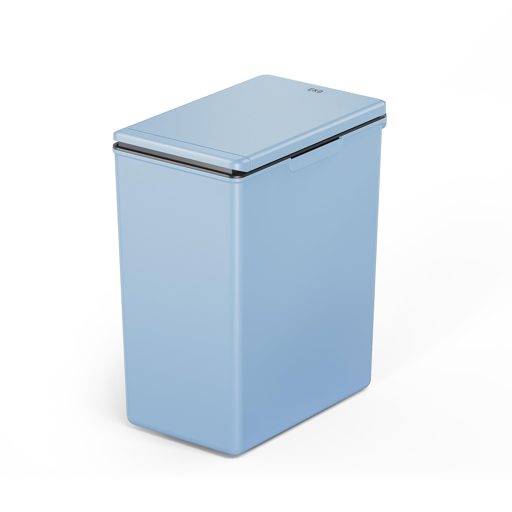 EKOMorandi 20L Kitchen Recycling Bin with Touch-Top Lid, Slim Plastic Rubbish Bin with Recycling Stickers and Easy-Clean Finish, Compact Design for Home or Office, Titanium Blue
