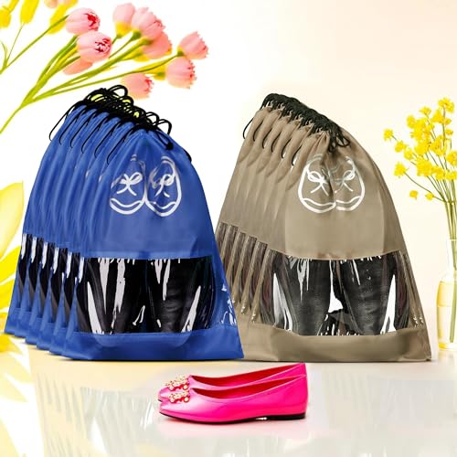 Image of Heart Home Pack of 12 Travel Shoe Organizer | Storage Bags | Travel Carrying Bag | Storage Organizers Set | Shoe Cover with Transparent Window | Shoe Dori Cover | Brown & Royal Blue