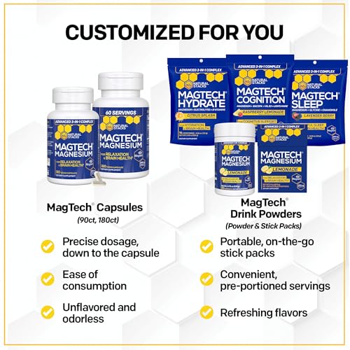 MagTech Magnesium Sleep Powder - Melatonin Free Sleep Aid w/ 3g Glycine - Magtein Magnesium L-Threonate, Glycinate & Taurate - Chelated Triple Complex - Supports Sleep & Brain Health* - 14 Servings