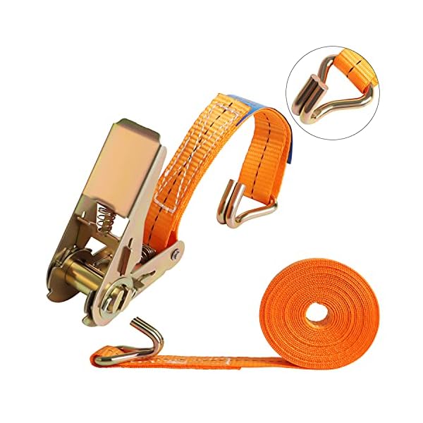 MINGJING 4 StÃ¼ck 800kg 4m Spanngurte mit Ratsche 2 teilig zweiteilig mit Haken Ratschengurt Zurrgurte 25mm(Orange) – Bild 5