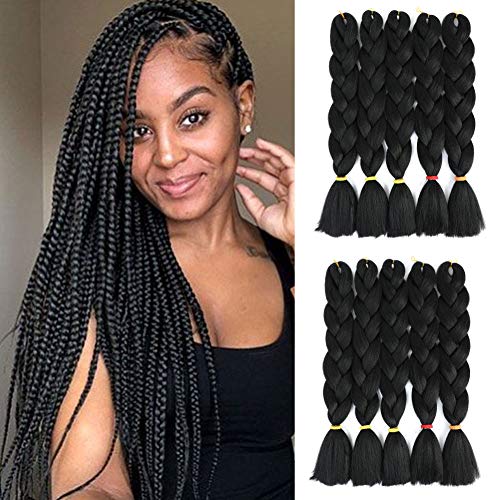 SYbeauty Ombre Braiding Hair 24inch 10Pcs/Lot Kanekalon Braiding Hair Extensions Jumbo Braids Synthetic Hair for Braiding (24", Black)