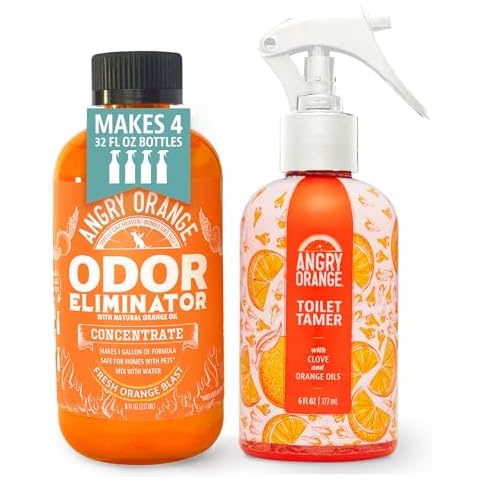 ANGRY ORANGE Bathroom Spray and Pet Odor Eliminator - 2 Pack - Eliminati Toilet Spray & 8 oz Concentrate of Cat or Dog Smell Destroyer for Urine, Poop, or Pee - College Dorm Room Essentials Cover