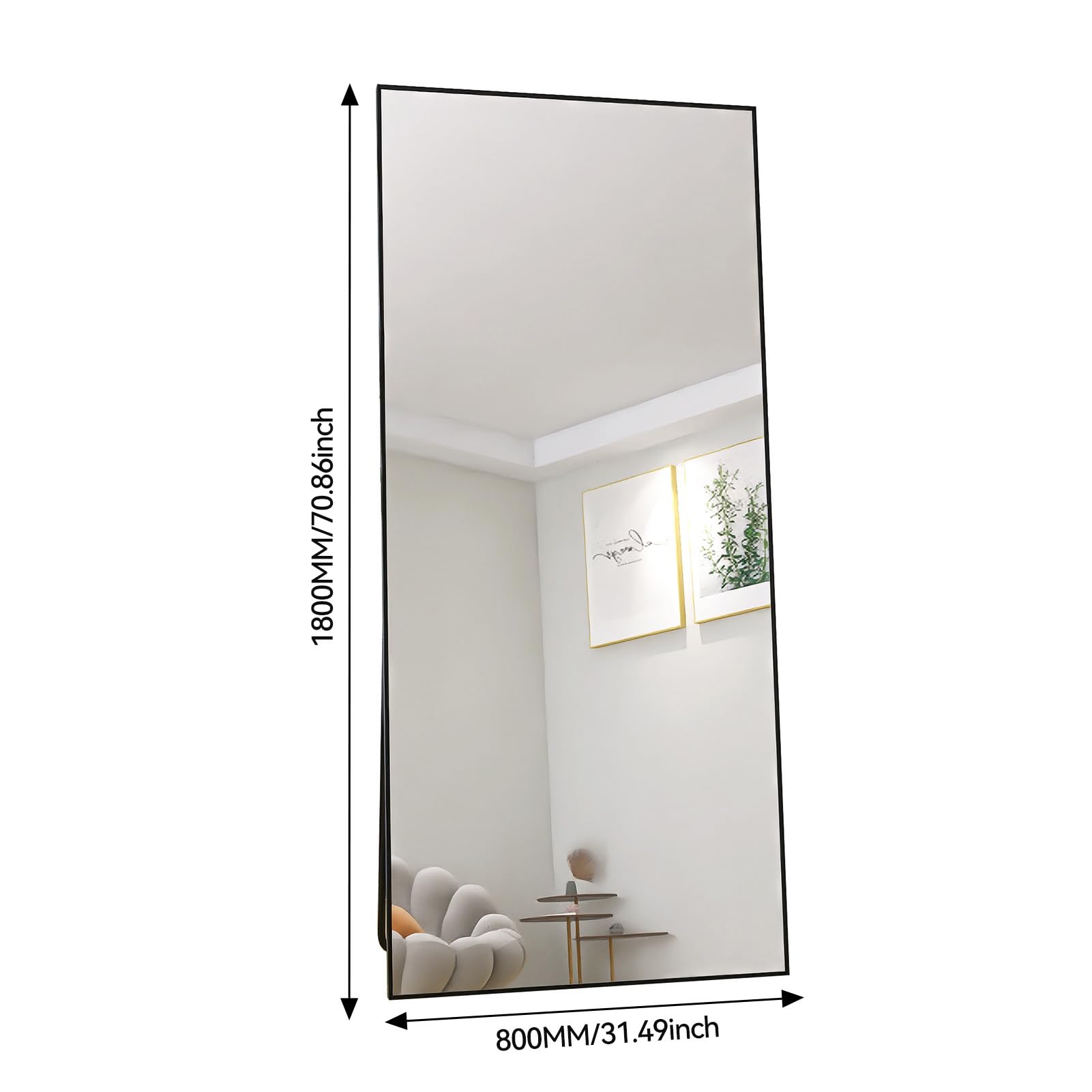 Fofetbfo Lustro stojące o pełnej długości, 180 x 80 cm, prostokątne, duże lustro ścienne do zawieszenia, duże lustro ścienne z aluminiową ramą do łazienki, sypialni, przedpokoju