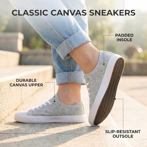 Image of Canvas Shoes for Women, Women's Fashion Sneakers | Casual Low Top, Lace Up, Rubber Sole, Canvas Upper, Cushioned Insole