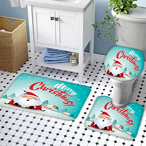 Zifarm Badematte rutschfeste 50x80 cm Weihnachten Badvorleger-Set 3D Weihnachtsmann Mikrofaser Flanell Absorbierend… – Bild 6