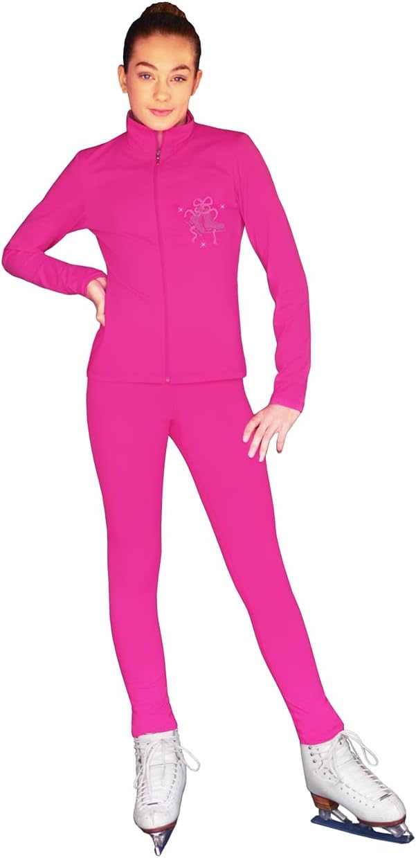 ChloeNoel JT811 Solid Fleece Fitted Elite Figure Skating Jacket w/Mini Fuchsia Ribbon Crystals Combination