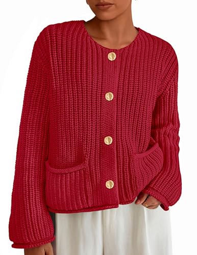 Image of PRETTYGARDEN Cardigan Sweaters for Women 2026 Trendy Oversized Knit Chunky Button Cardigans Fall Winter Outfits with Pockets
