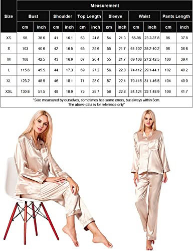 Image of SWOMOG Long Sleeve Pajamas Set Silk Satin Sleepwear Button Down Pjs Loungewear with Pocket