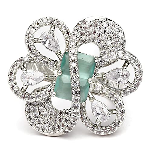 Image of Karatcart Platinum Plated Elegant Austrian Crystal Adjustable Leaf Ring for Women and Girls
