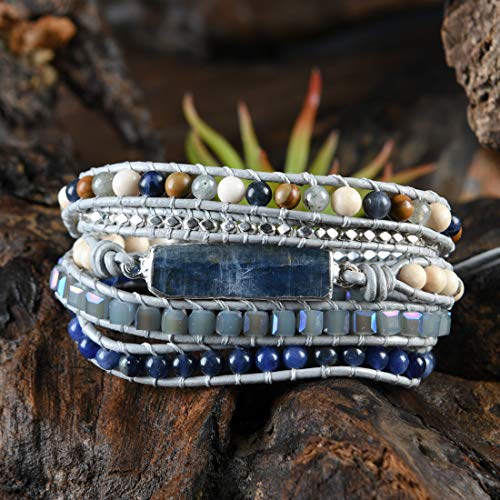 Image of YGLINE Boho Handmade Wrap Leather Tube Crystal Stone Bracelet for Women