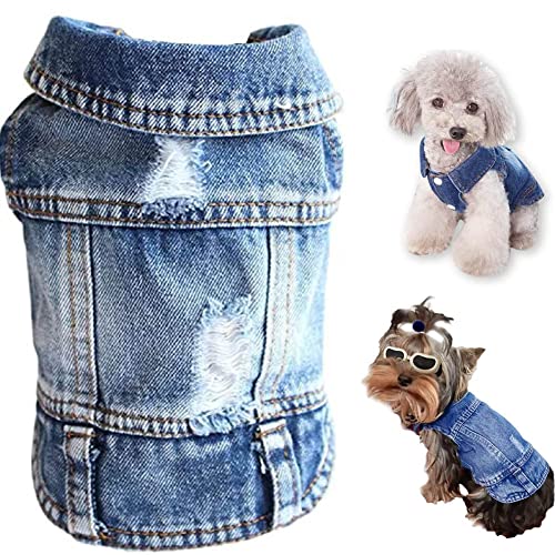 Cool Dog Jean Jacket, Blue Denim Coat Costume Cute Girl Boy Dog Puppy Clothes T-Shirt, Fashion Lapel Vests Classic Comfort Pets Apparel For Small Medium Dogs Cats. (Medium) #TOP5