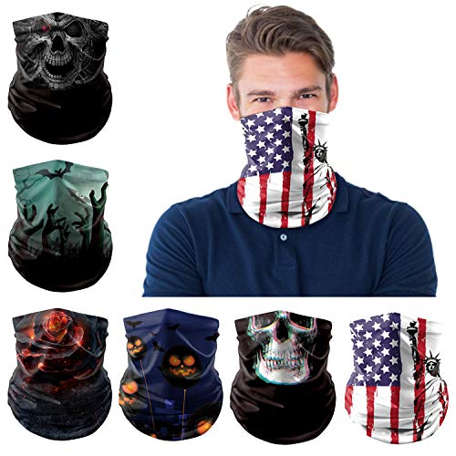 Dapaser 6 Pack Halloween Neck Gaiters Face Mask for Men Women Breathable Dust UV Protection Bandana Balaclava Reusable Face Cover